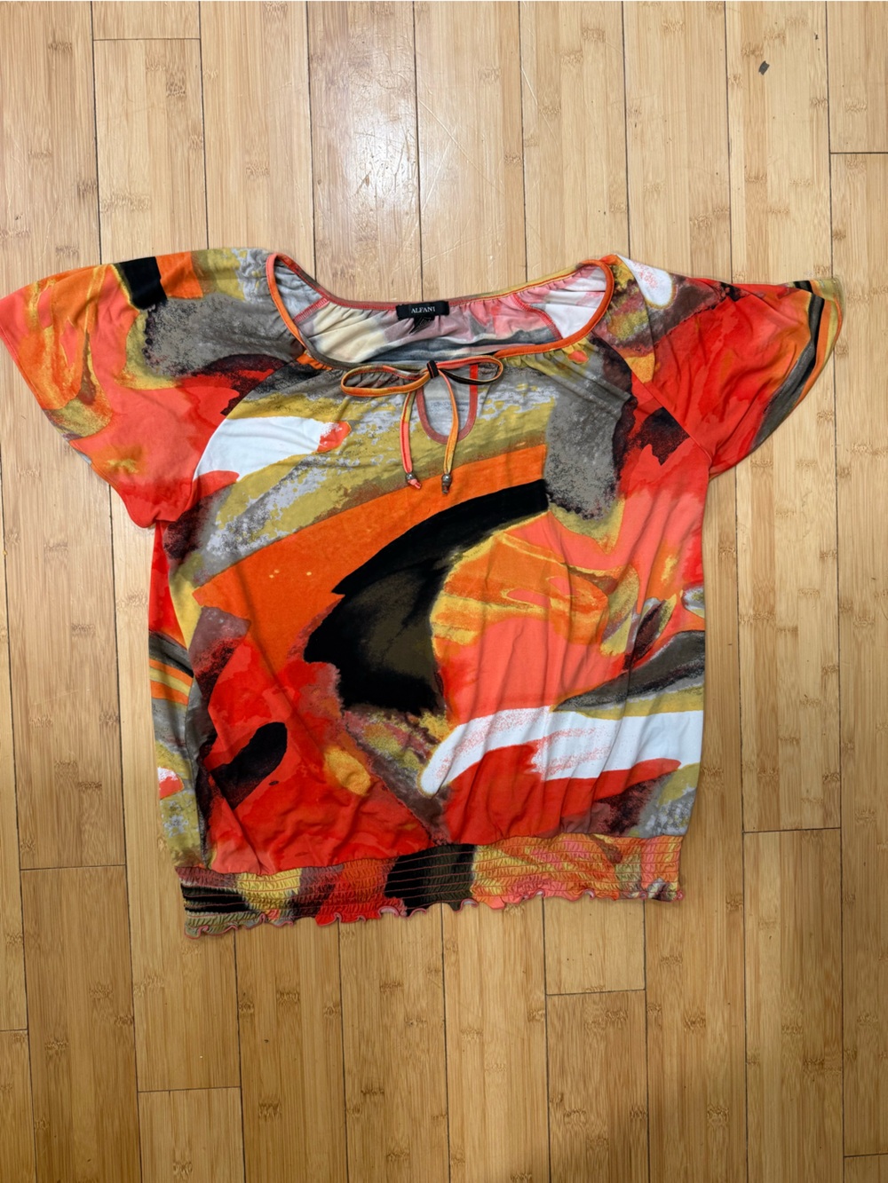 Alfani Women's Orange, Black & White Abstract Shirt